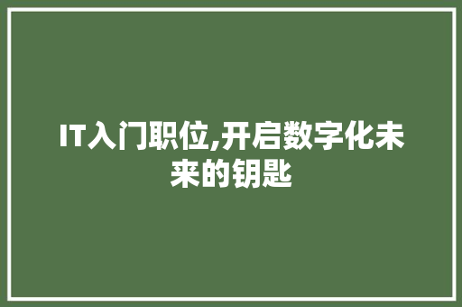 IT入门职位,开启数字化未来的钥匙