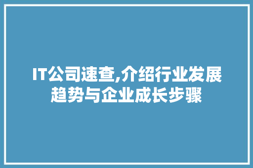 IT公司速查,介绍行业发展趋势与企业成长步骤 搜狗SEO