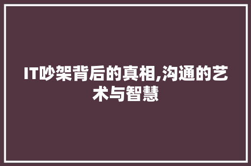 IT吵架背后的真相,沟通的艺术与智慧 神马SEO