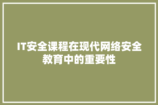IT安全课程在现代网络安全教育中的重要性 GoogleSEO