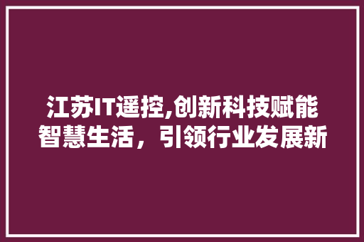 江苏IT遥控,创新科技赋能智慧生活，引领行业发展新潮流 GoogleSEO