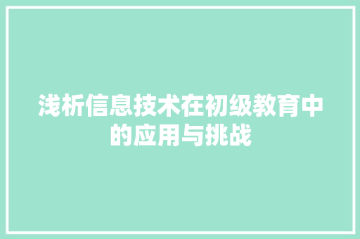 浅析信息技术在初级教育中的应用与挑战 百度SEO