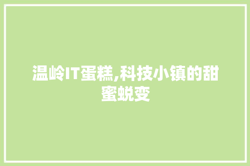温岭IT蛋糕,科技小镇的甜蜜蜕变