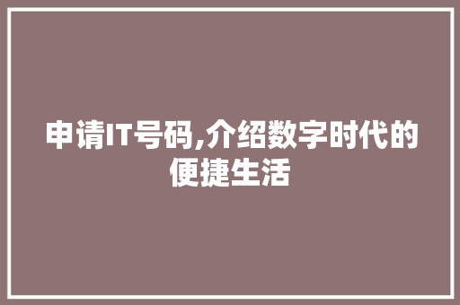 申请IT号码,介绍数字时代的便捷生活 神马SEO