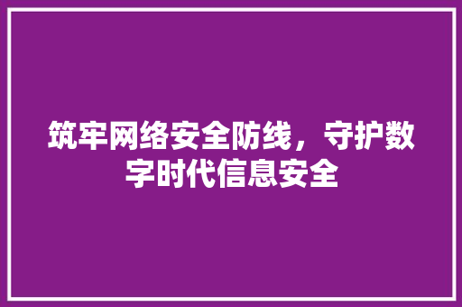筑牢网络安全防线，守护数字时代信息安全
