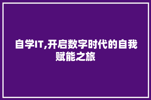 自学IT,开启数字时代的自我赋能之旅