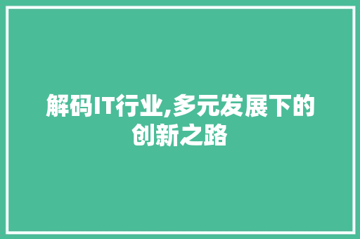 解码IT行业,多元发展下的创新之路
