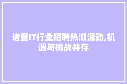 诸暨IT行业招聘热潮涌动,机遇与挑战并存 搜狗SEO
