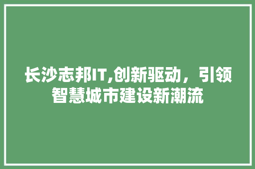 长沙志邦IT,创新驱动，引领智慧城市建设新潮流