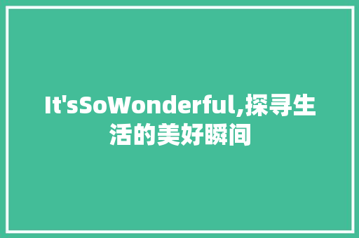 It'sSoWonderful,探寻生活的美好瞬间
