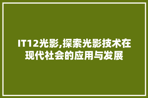 IT12光影,探索光影技术在现代社会的应用与发展