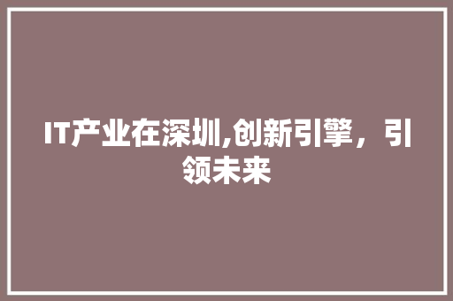 IT产业在深圳,创新引擎，引领未来