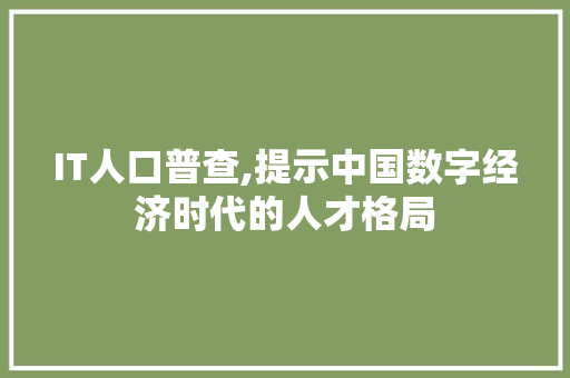 IT人口普查,提示中国数字经济时代的人才格局 神马SEO