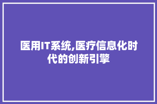 医用IT系统,医疗信息化时代的创新引擎 百度SEO