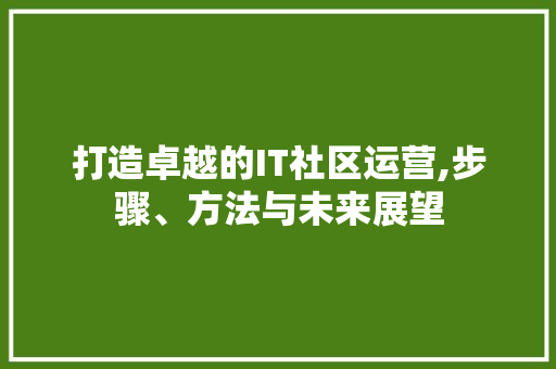打造卓越的IT社区运营,步骤、方法与未来展望 搜狗SEO