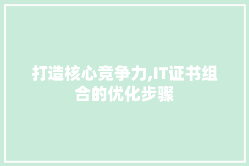 打造核心竞争力,IT证书组合的优化步骤 搜狗SEO