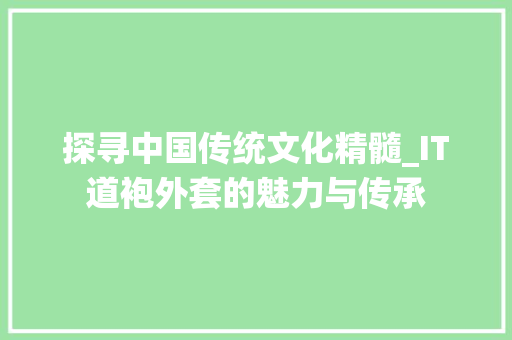 探寻中国传统文化精髓_IT道袍外套的魅力与传承