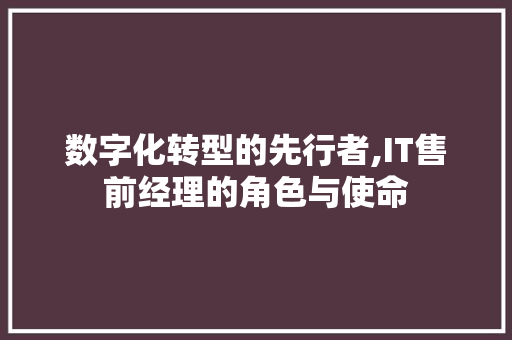 数字化转型的先行者,IT售前经理的角色与使命