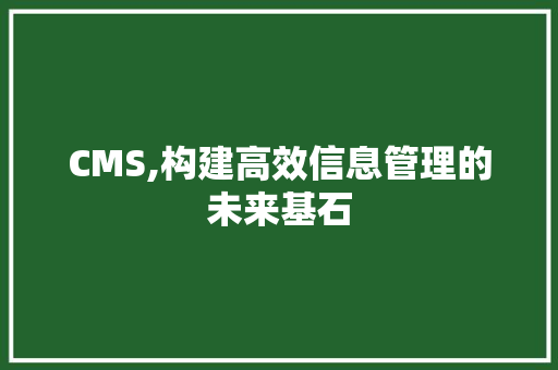 CMS,构建高效信息管理的未来基石