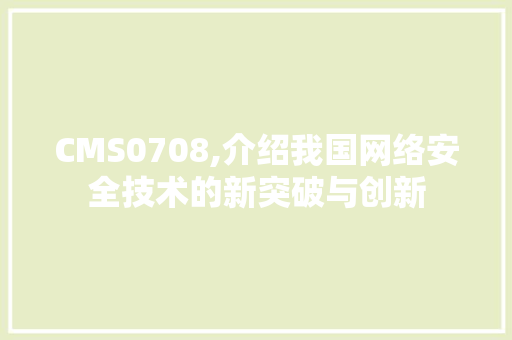 CMS0708,介绍我国网络安全技术的新突破与创新 神马SEO