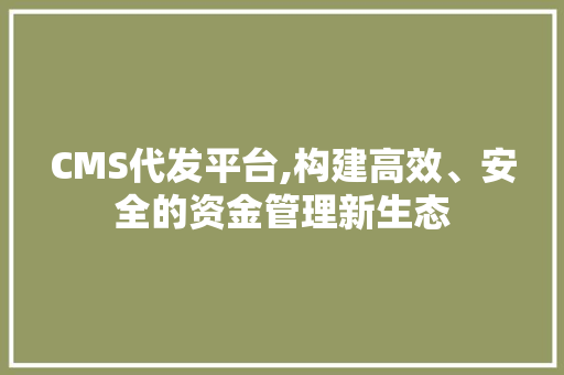 CMS代发平台,构建高效、安全的资金管理新生态