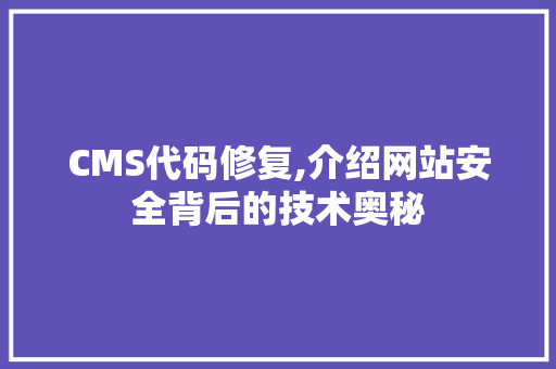 CMS代码修复,介绍网站安全背后的技术奥秘