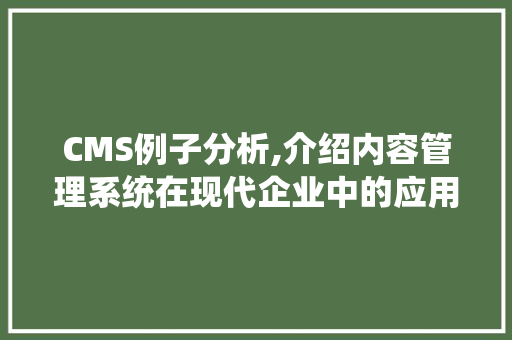 CMS例子分析,介绍内容管理系统在现代企业中的应用与挑战 GoogleSEO