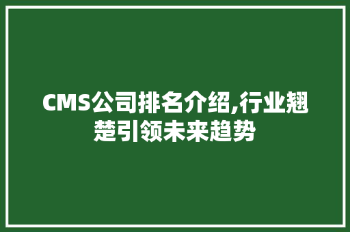 CMS公司排名介绍,行业翘楚引领未来趋势