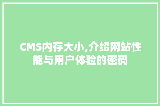 CMS内存大小,介绍网站性能与用户体验的密码