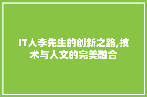 IT人李先生的创新之路,技术与人文的完美融合