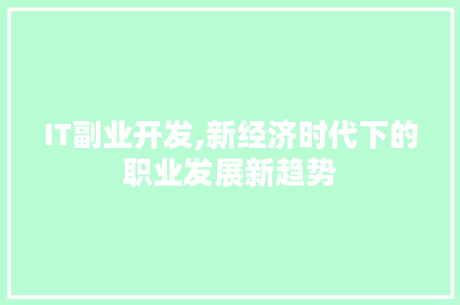 IT副业开发,新经济时代下的职业发展新趋势