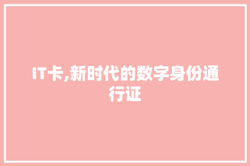IT卡,新时代的数字身份通行证