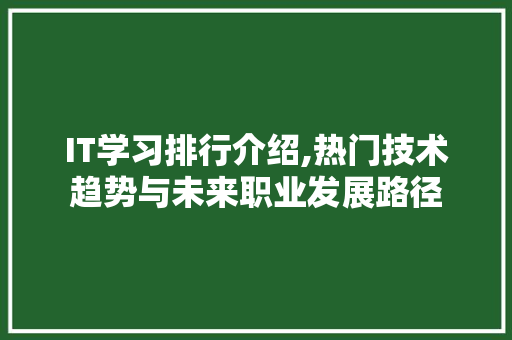 IT学习排行介绍,热门技术趋势与未来职业发展路径