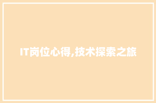 IT岗位心得,技术探索之旅