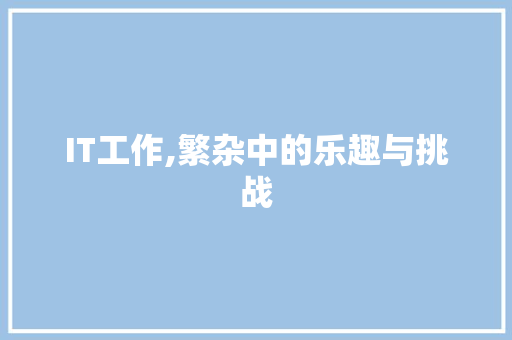IT工作,繁杂中的乐趣与挑战