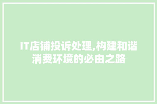 IT店铺投诉处理,构建和谐消费环境的必由之路