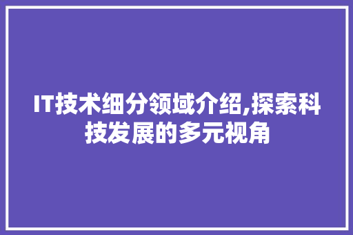 IT技术细分领域介绍,探索科技发展的多元视角