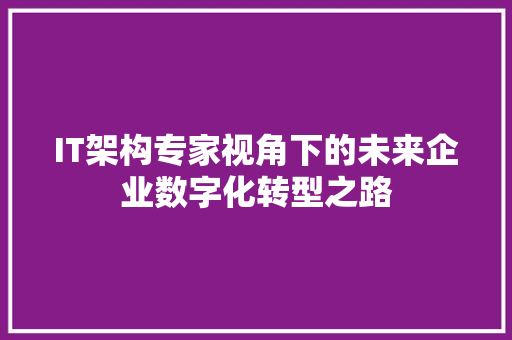 IT架构专家视角下的未来企业数字化转型之路