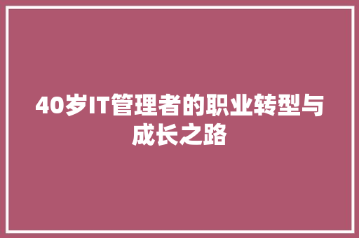 40岁IT管理者的职业转型与成长之路
