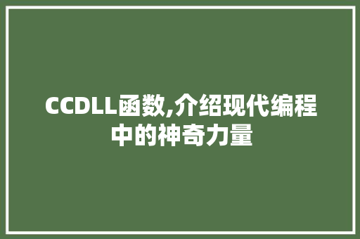 CCDLL函数,介绍现代编程中的神奇力量 神马SEO