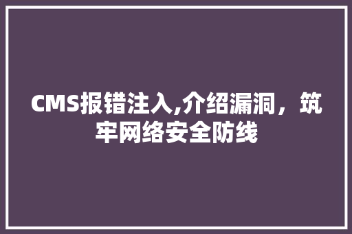 CMS报错注入,介绍漏洞，筑牢网络安全防线
