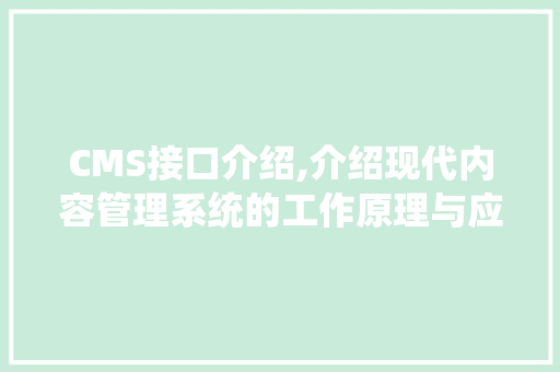 CMS接口介绍,介绍现代内容管理系统的工作原理与应用 神马SEO