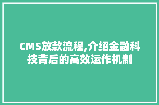 CMS放款流程,介绍金融科技背后的高效运作机制
