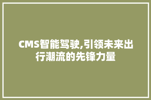 CMS智能驾驶,引领未来出行潮流的先锋力量