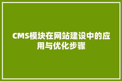 CMS模块在网站建设中的应用与优化步骤
