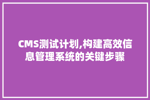 CMS测试计划,构建高效信息管理系统的关键步骤 GoogleSEO