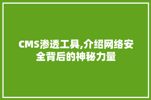 CMS渗透工具,介绍网络安全背后的神秘力量
