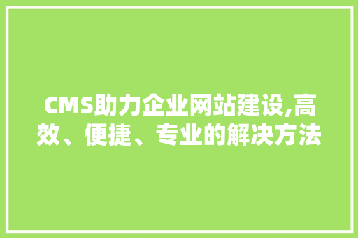 CMS助力企业网站建设,高效、便捷、专业的解决方法