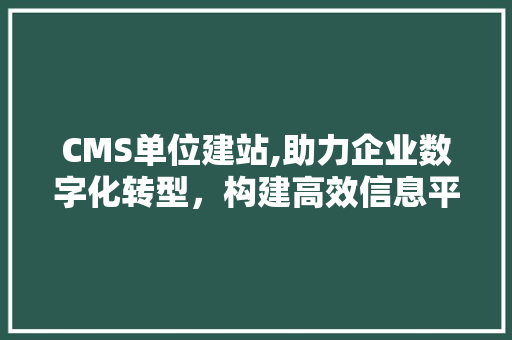 CMS单位建站,助力企业数字化转型，构建高效信息平台 必应SEO