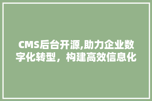 CMS后台开源,助力企业数字化转型，构建高效信息化平台
